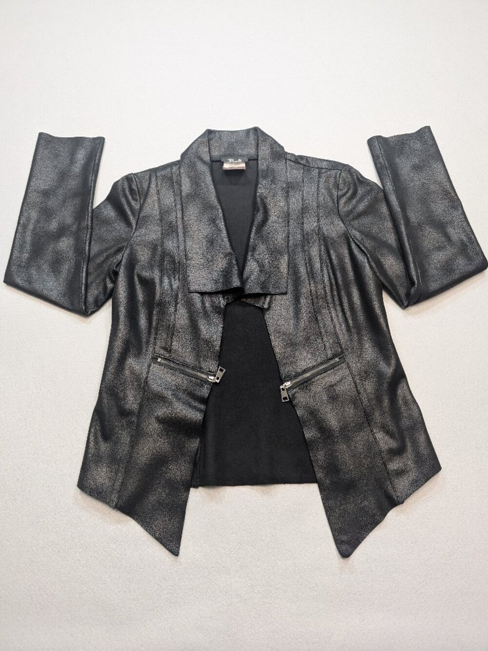 Bali Faux Leather Open Front Jacket Black Size 4